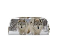 LHBWCVN Trousse à crayons de grande capacité avec motif deux loups marchant dans la neige - Trousse de maquillage en cuir pour homme et femme - Trousse de toilette de voyage avec fermeture éclair