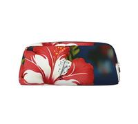 LHBWCVN Trousse à crayons de grande capacité avec motif floral hawaïen rouge - Trousse de maquillage en cuir pour homme et femme - Trousse de toilette de voyage avec fermeture éclair - Grande