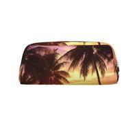 LHBWCVN Trousse à crayons de grande capacité avec motif palmiers au coucher du soleil - Trousse de maquillage en cuir pour homme et femme - Trousse de toilette de voyage avec fermeture éclair - Grande