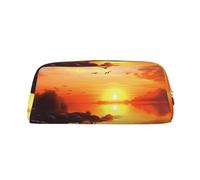 LHBWCVN Trousse à crayons de grande capacité avec motif paysage de coucher de soleil - Trousse de maquillage en cuir pour homme et femme - Trousse de toilette de voyage avec fermeture éclair - Grande