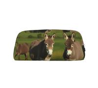 LHBWCVN Trousse à crayons de grande capacité en cuir avec motif âne sur prairie verte - Trousse de maquillage en cuir pour homme et femme - Trousse de toilette de voyage avec fermeture éclair - Grande