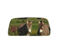 LHBWCVN Trousse à crayons de grande capacité en cuir avec motif âne sur prairie verte - Trousse de maquillage en cuir pour homme et femme - Trousse de toilette de voyage avec fermeture éclair - Grande