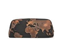 LHBWCVN Trousse à crayons de grande capacité en cuir avec motif carte du monde rouillé pour homme et femme, trousse de toilette de voyage avec fermeture éclair, grande ouverture, porte-monnaie, doré