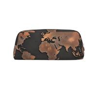 LHBWCVN Trousse à crayons de grande capacité en cuir avec motif carte du monde rouillé pour homme et femme, trousse de toilette de voyage avec fermeture éclair, grande ouverture, porte-monnaie, Argent