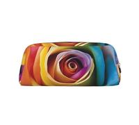 LHBWCVN Trousse à crayons de grande capacité en cuir avec motif de rose arc-en-ciel pour homme et femme, trousse de toilette de voyage avec fermeture éclair, grande ouverture, porte-monnaie, doré, One