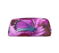 LHBWCVN Trousse à crayons de grande capacité en cuir avec motif floral violet et papillon pour homme et femme, trousse de toilette de voyage avec fermeture éclair, grande ouverture, porte-monnaie