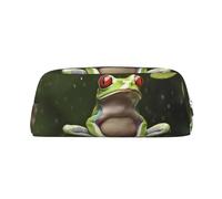 LHBWCVN Trousse à crayons de grande capacité en cuir avec motif grenouille d'arbre de la paix pour homme et femme, trousse de toilette de voyage avec fermeture éclair, grande ouverture, porte-monnaie