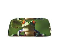 LHBWCVN Trousse à crayons de grande capacité en cuir avec motif grenouille de la paix pour homme et femme, trousse de toilette de voyage avec fermeture éclair, grande ouverture, porte-monnaie, Argenté