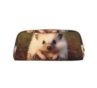LHBWCVN Trousse à crayons de grande capacité en cuir avec motif hérisson - Trousse de maquillage esthétique pour homme et femme - Trousse de toilette de voyage avec fermeture éclair - Grande ouverture