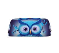 LHBWCVN Trousse à crayons de grande capacité en cuir avec motif hibou bleu - Trousse de maquillage esthétique pour homme et femme - Trousse de toilette de voyage avec fermeture éclair - Grande