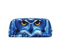 LHBWCVN Trousse à crayons de grande capacité en cuir avec motif hibou bleu - Trousse de maquillage esthétique pour homme et femme - Trousse de toilette de voyage avec fermeture éclair - Grande