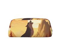 LHBWCVN Trousse à crayons de grande capacité en cuir avec motif loup - Trousse de maquillage esthétique pour homme et femme - Trousse de toilette de voyage avec fermeture éclair - Grande ouverture