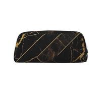 LHBWCVN Trousse à crayons de grande capacité en cuir avec motif marbré noir et doré pour homme et femme, trousse de toilette de voyage avec fermeture éclair, grande ouverture, porte-monnaie, Argenté
