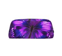 LHBWCVN Trousse à crayons de grande capacité en cuir avec motif papillon violet pour homme et femme, trousse de toilette de voyage avec fermeture éclair, grande ouverture, porte-monnaie, Argent, One