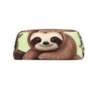 LHBWCVN Trousse à crayons de grande capacité en cuir avec motif paresseux mignon - Trousse de maquillage esthétique pour homme et femme - Trousse de toilette de voyage avec fermeture éclair, Argenté