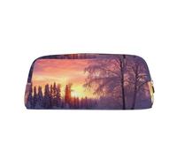 LHBWCVN Trousse à crayons de grande capacité en cuir avec motif paysage d'hiver - Trousse de maquillage esthétique pour homme et femme - Trousse de toilette de voyage avec fermeture éclair - Grande