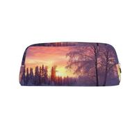 LHBWCVN Trousse à crayons de grande capacité en cuir avec motif paysage d'hiver - Trousse de maquillage esthétique pour homme et femme - Trousse de toilette de voyage avec fermeture éclair - Grande