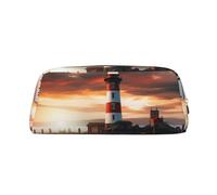 LHBWCVN Trousse à crayons de grande capacité en cuir avec motif phare de mer - Trousse de maquillage en cuir pour homme et femme - Trousse de toilette de voyage avec fermeture éclair - Grande