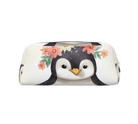 LHBWCVN Trousse à crayons de grande capacité en cuir avec motif pingouin portant des fleurs - Trousse de maquillage esthétique pour homme et femme - Trousse de toilette de voyage avec fermeture éclair