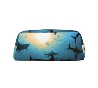 LHBWCVN Trousse à crayons de grande capacité en cuir avec motif requin marteau pour homme et femme, trousse de toilette de voyage avec fermeture éclair, grande ouverture, porte-monnaie, Argenté, One