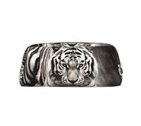 LHBWCVN Trousse à crayons de grande capacité en cuir avec motif tigre noir et blanc pour homme et femme, trousse de toilette de voyage avec fermeture éclair, grande ouverture, porte-monnaie