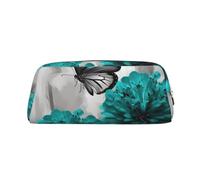 LHBWCVN Trousse à crayons de grande capacité en cuir pour homme et femme, avec fermeture éclair, grande ouverture, gris, bleu sarcelle, Argenté, One Size