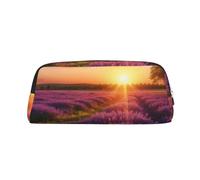 LHBWCVN Trousse à crayons de grande capacité en cuir pour homme et femme avec fermeture éclair - Grande capacité - Motif prairie lavande au coucher du soleil - Grande capacité, Argenté, One Size