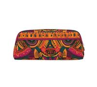 LHBWCVN Trousse à crayons de grande capacité en cuir style folk mexicain bohème pour homme et femme - Trousse de toilette de voyage avec fermeture éclair - Grande ouverture, Or, One Size