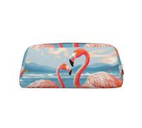 LHBWCVN Trousse à crayons de plage flamant rose de grande capacité, trousse à crayons esthétique, trousse de maquillage en cuir pour homme et femme, trousse de toilette de voyage avec fermeture éclair