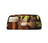 LHBWCVN Trousse à crayons en cuir avec cônes de bière et de houblon de grande capacité - Trousse de maquillage en cuir pour homme et femme - Trousse de toilette de voyage avec fermeture éclair