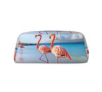 LHBWCVN Trousse à crayons en cuir avec motif flamant rose sur la plage - Grande capacité - Esthétique - Trousse de maquillage pour homme et femme - Trousse de toilette de voyage avec fermeture éclair