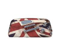 LHBWCVN Trousse à crayons en cuir avec motif guitare drapeau britannique de grande capacité - Trousse de maquillage en cuir pour homme et femme - Trousse de toilette de voyage avec fermeture éclair