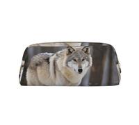LHBWCVN Trousse à crayons en cuir avec motif loup dans la neige - Grande capacité - Esthétique - Pour homme et femme - Trousse de toilette de voyage avec fermeture éclair - Grande ouverture, doré, One