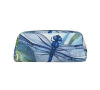 LHBWCVN Trousse à crayons en cuir peinte à la main en forme de libellule bleue de grande capacité pour homme et femme, trousse de toilette de voyage avec fermeture éclair, grande ouverture