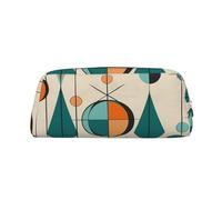 LHBWCVN Trousse à crayons géométrique du milieu du siècle de grande capacité, trousse à crayons esthétique, trousse de maquillage en cuir pour femmes et hommes, trousse de toilette de voyage avec