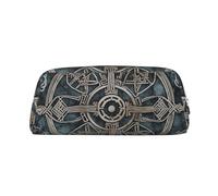 LHBWCVN Trousse à crayons Helm of Awe de grande capacité - Esthétique - En cuir - Pour homme et femme - Trousse de toilette de voyage avec fermeture éclair - Grande ouverture, Argent, One Size