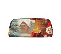 LHBWCVN Trousse à crayons « Merry Christmas Day » de grande capacité - Trousse à crayons esthétique en cuir pour homme et femme - Trousse de toilette de voyage avec fermeture éclair - Grande ouverture