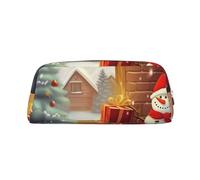 LHBWCVN Trousse à crayons « Merry Christmas Day » de grande capacité - Trousse à crayons esthétique en cuir pour homme et femme - Trousse de toilette de voyage avec fermeture éclair - Grande ouverture