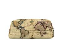 LHBWCVN Trousse à crayons rétro avec motif carte du monde - Grande capacité - Esthétique - Trousse de maquillage en cuir pour homme et femme - Trousse de toilette de voyage avec fermeture éclair