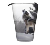 LHBWCVN Trousse à crayons télescopique avec loup hurlant - Trousse à crayons portable - Jolie trousse à crayons - Pour homme et femme - Pour voyage, pièces de monnaie