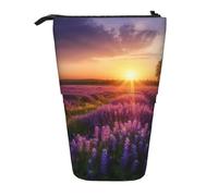 LHBWCVN Trousse à crayons télescopique avec motif prairie de lavande au coucher du soleil et du coucher de soleil - Trousse à crayons portable pour homme et femme - Pochette de voyage pour pièces de