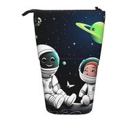 LHBWCVN Trousse de maquillage astronaute et extraterrestre sur pied, trousse à crayons télescopique, trousse à crayons portable, jolie pochette à crayons pour femmes et hommes, pochette de voyage pour