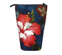 LHBWCVN Trousse de maquillage télescopique à motif de fleurs hawaïennes rouges - Trousse à crayons portable - Jolie trousse à crayons pour homme et femme - Pochette de voyage pour pièces de monnaie