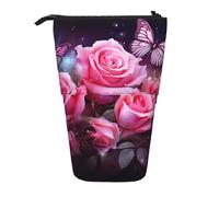 LHBWCVN Trousse de maquillage télescopique avec roses et papillons - Trousse à crayons portable - Jolie trousse à crayons - Pour homme et femme - Pochette de voyage pour pièces de monnaie