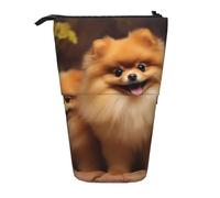 LHBWCVN Trousse de maquillage télescopique jaune de Poméranie sur pied, trousse à crayons portable, jolie trousse à crayons pour homme et femme, pochette de voyage pour pièces de monnaie