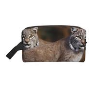 LHBWCVN Trousse de toilette de voyage pour femmes et hommes - Grande trousse de maquillage en cuir - Organiseur de voyage portable - Trousse de maquillage Canada Lynx avec crochet de suspension - Sac