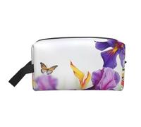 LHBWCVN Trousse de toilette de voyage pour homme et femme - Grande trousse de maquillage portable en cuir - Organisateur de voyage avec fleur d'iris et papillon - Avec crochet de suspension - Sac de