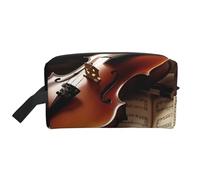 LHBWCVN Trousse de toilette de voyage pour homme et femme - Grande trousse de maquillage portable en cuir avec violon et livre - Trousse de maquillage avec crochet de suspension - Sac de salle de bain