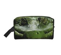 LHBWCVN Trousse de toilette de voyage pour homme et femme - Grande trousse de maquillage portable en cuir - Organiseur de voyage Gator - Vert caché - Avec crochet de suspension - Sac de salle de bain