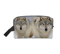 LHBWCVN Trousse de toilette de voyage pour homme et femme - Grande trousse de maquillage portable en cuir avec deux loups marchant dans la neige - Avec crochet de suspension - Sac de salle de bain de